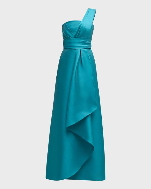 One-Shoulder Draped A-Line Gown